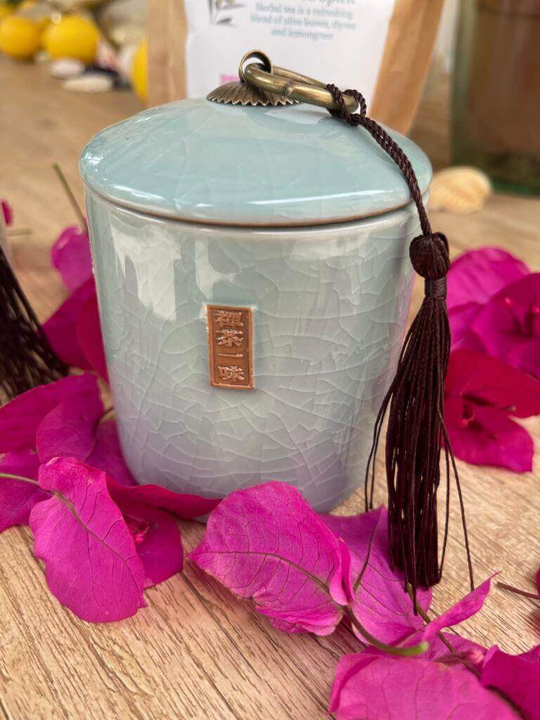 Teedose mit Deckel aus Keramik - Edles Design - IRIS AURA SHOP