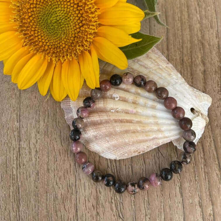 Armband mit Rhodochrosit - hilft bei der Selbsterkenntnis und Ängste, Depressionen und Unsicherheiten zu lindern - IRIS AURA SHOP