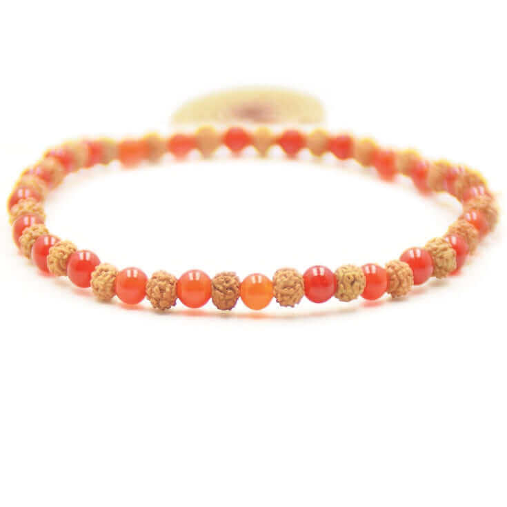 Mala Armband - Devotion mala - Miniatur-Rudrakshas, die sorgfältig mit Karneol-Perlen abgewechselt werden - IRIS AURA SHOP