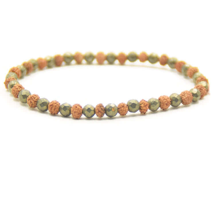 Mala Armband - Abundance, bedeutungsvolles Schmuckstück, das aus Rudraksha Mala Samen und Pyrit besteht - IRIS AURA SHOP
