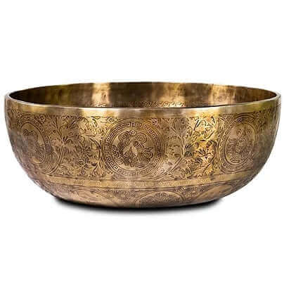 Mystische Resonanz: Handgeschlagene Klangschale mit Prachtvollen Gravuren - IRIS AURA SHOP