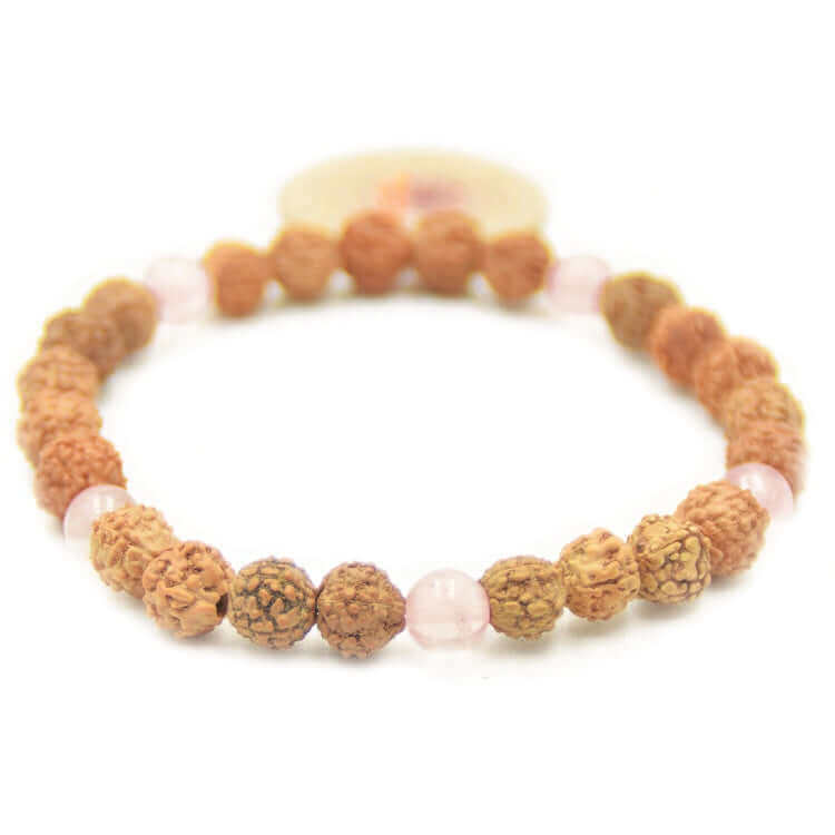 Mala Armband - Love Stone - Rudrakshas und verschiedenen Rosenquarzperlen - IRIS AURA SHOP