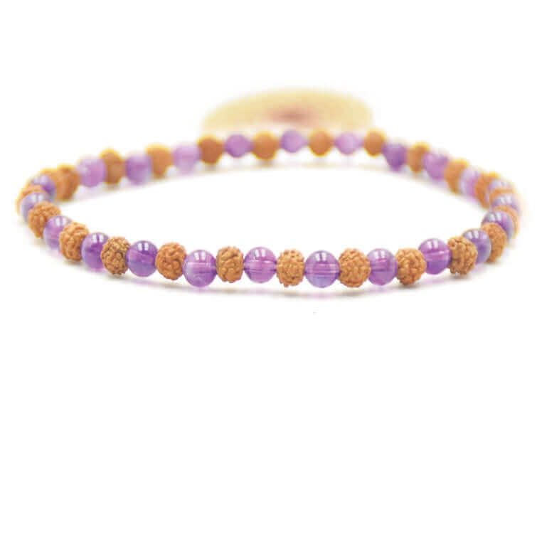 Mala Armband - Wisdom mala - einzigartiges Schmuckstück, aus Miniatur-Rudraksha-Samen und Amethyst-Edelsteinen - IRIS AURA SHOP