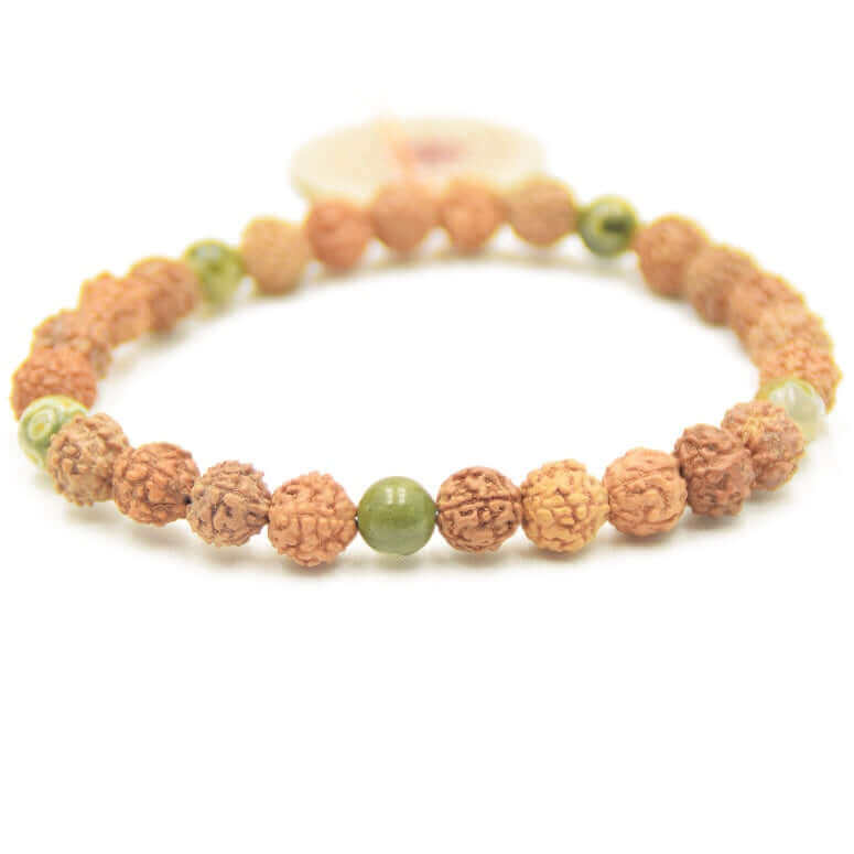 Mala Armband - Lucky Jasper mala -aus Rudraksha und Jaspis Perlen gefertigt, für Glück und Wohlbefinden - IRIS AURA SHOP
