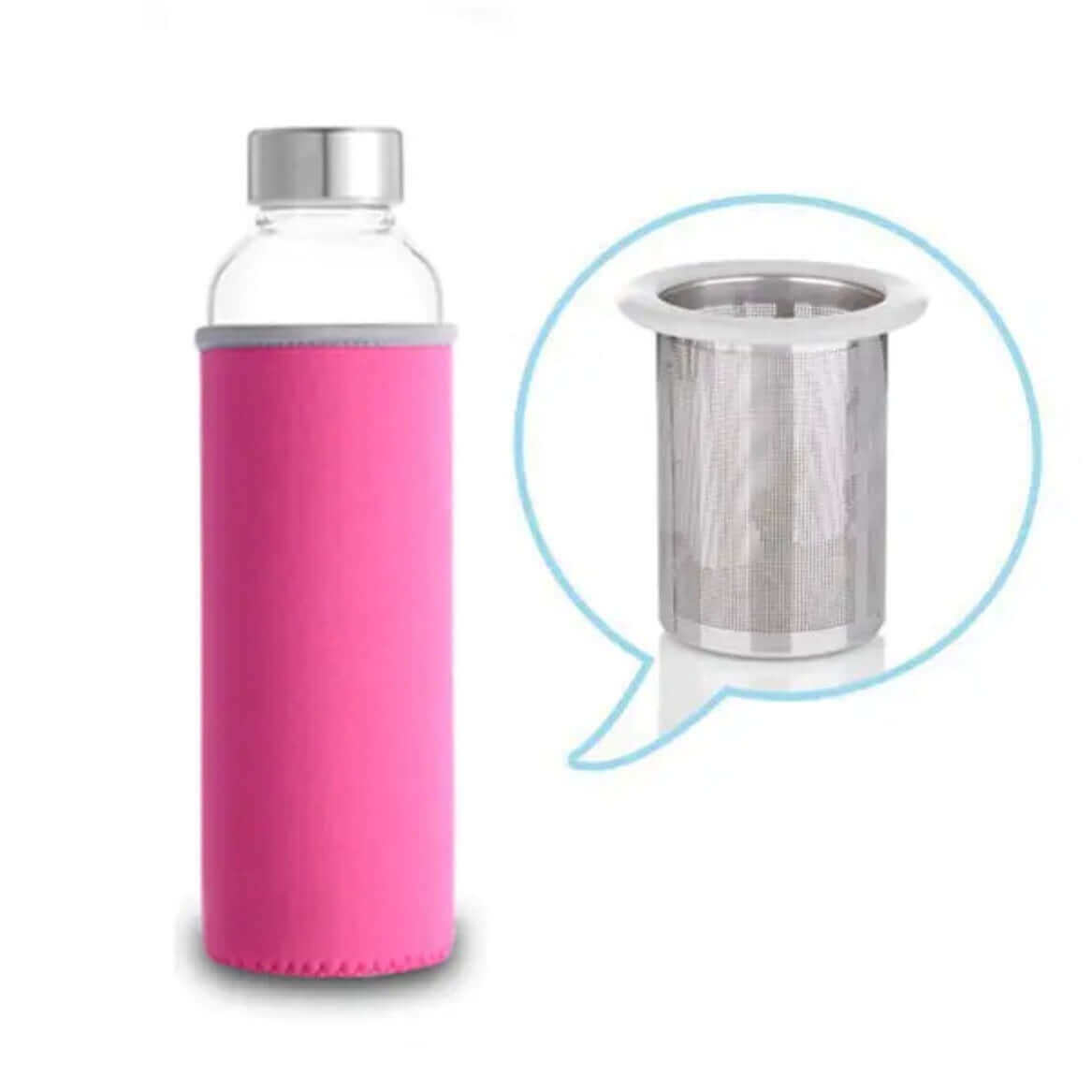 Sportlich, stilvoll, funktional - Ihre Glas-Trinkflasche mit Teesieb und Schutzhülle! - IRIS AURA SHOP