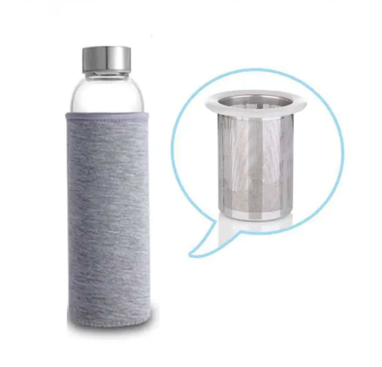 Sportlich, stilvoll, funktional - Ihre Glas-Trinkflasche mit Teesieb und Schutzhülle! - IRIS AURA SHOP