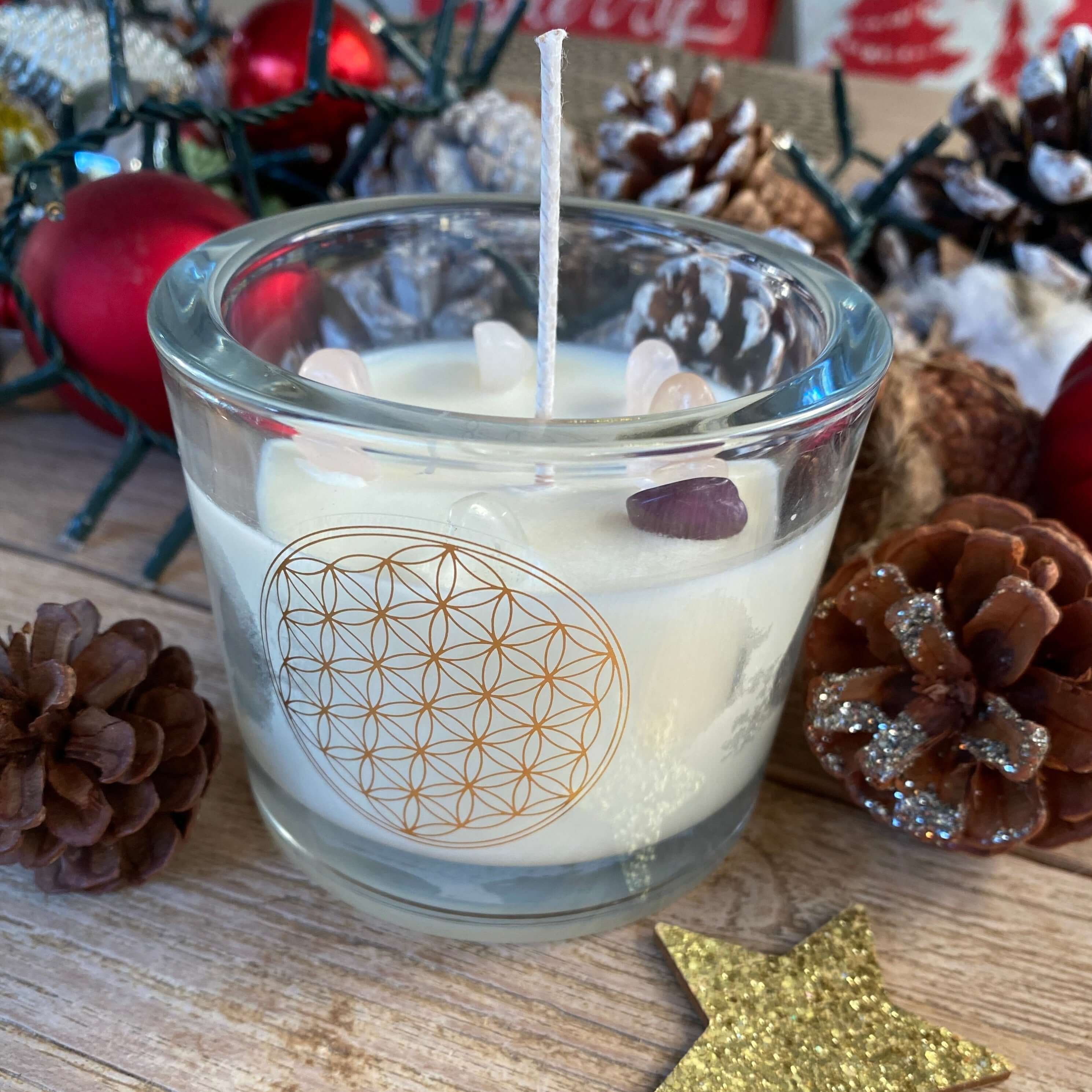 Gemstone soy candles with 200 g organic soy wax: ecological, fragrant and harmonizing
