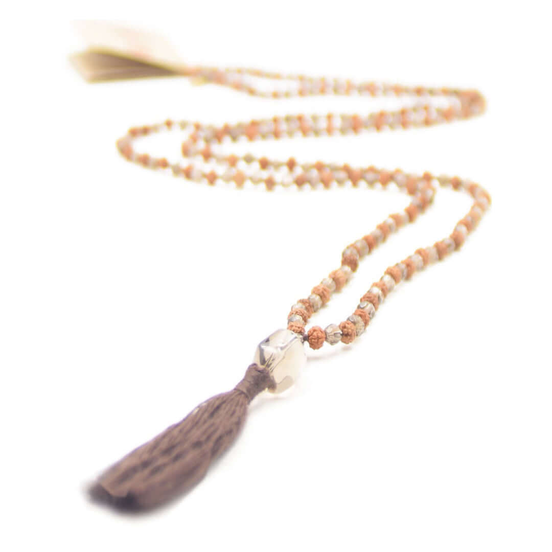 Mala Halskette - Prosperity mala - aus Miniatur Rudrakshas und Rauchquarz Edelsteinen gefertigt - IRIS AURA SHOP