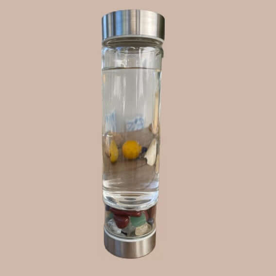 Erfrischende Energiequelle: Spirit up Glas-Flasche mit Heilstein-Bereich - Mehr als nur Trinken! - IRIS AURA SHOP