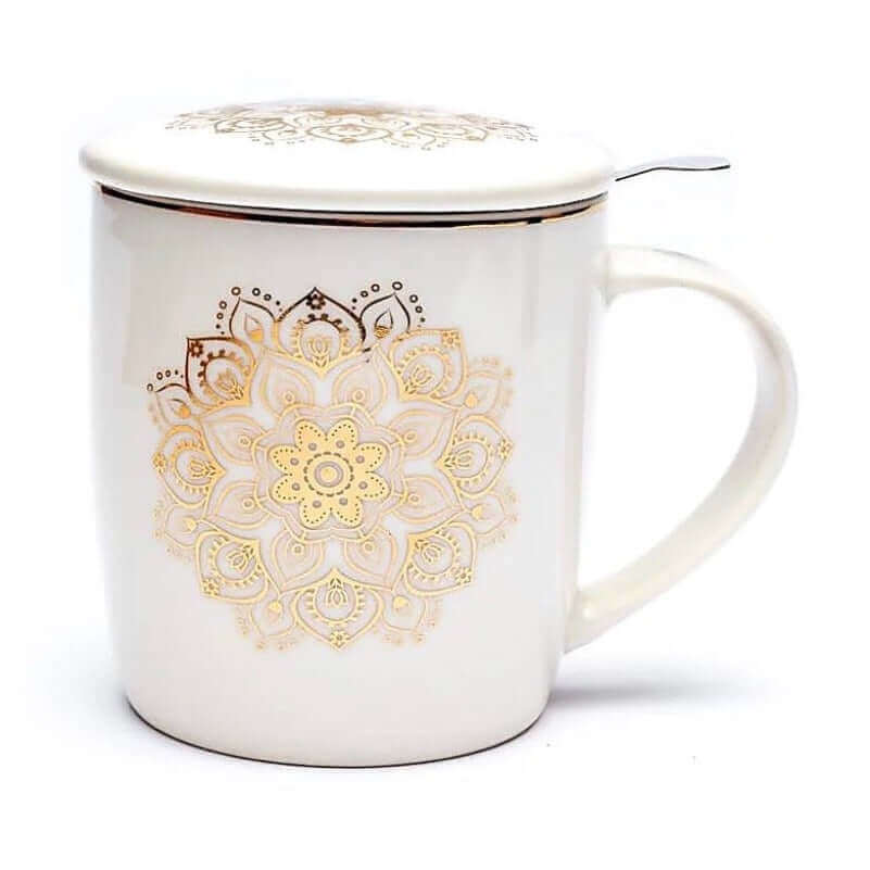 Teetasse mit Sieb und Deckel mit Mandala Symbol - IRIS AURA SHOP