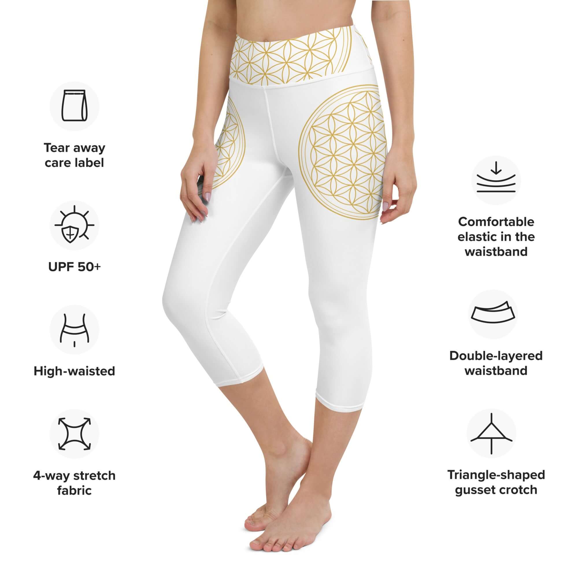 Yoga-Capri-Leggings mit Lebensblume am Bund - IRIS AURA SHOP