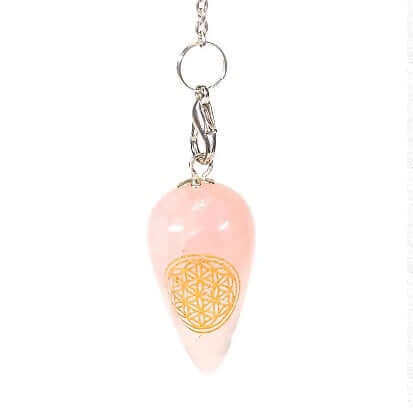 Rose quartz pendulum with flower of life: a tool of harmony and intuition