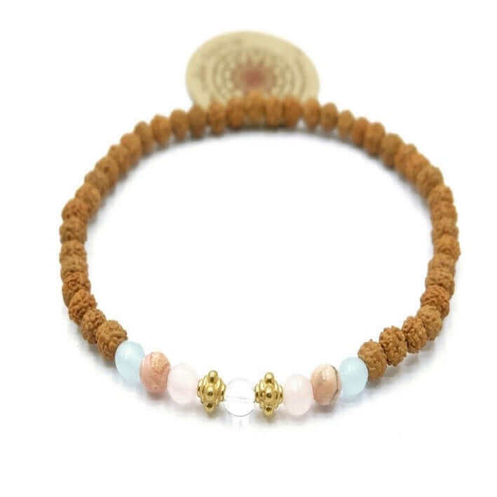 Mala Armband - Morningstar mala - kombiniert die Kraft der Rudraksha Mala Perlen mit der liebevollen Energie des Rosenquarzes - IRIS AURA SHOP