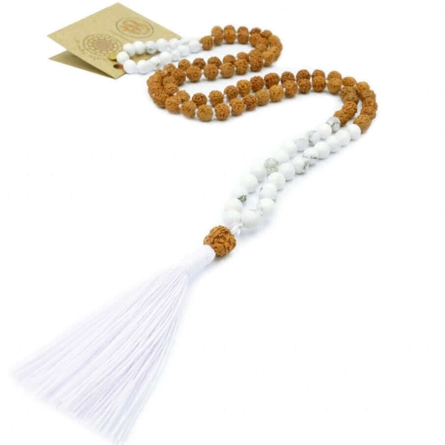 Mala Halsketten - Light mala - aus Rudraksha Mala Perlen und Howlith Perlen hergestellt - IRIS AURA SHOP