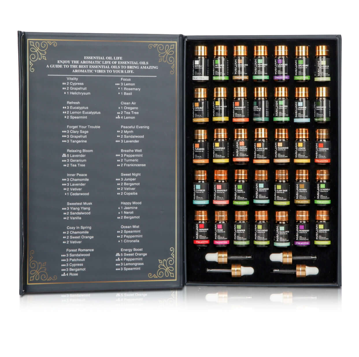 Set de aceites esenciales MAYJAM - 35 botellas como set de regalo - para humidificadores, difusores, perfumes caseros y mucho más