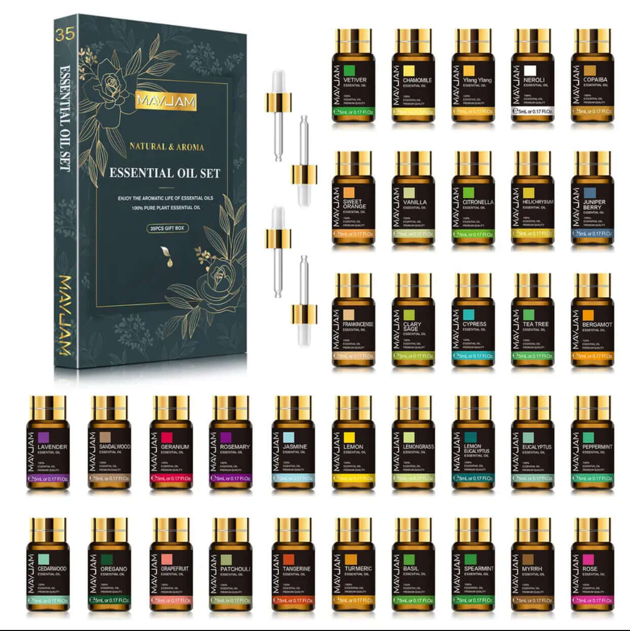 MAYJAM essential oil set - 35 bottles as a gift set - for humidifiers, diffusers, DIY perfume and much more