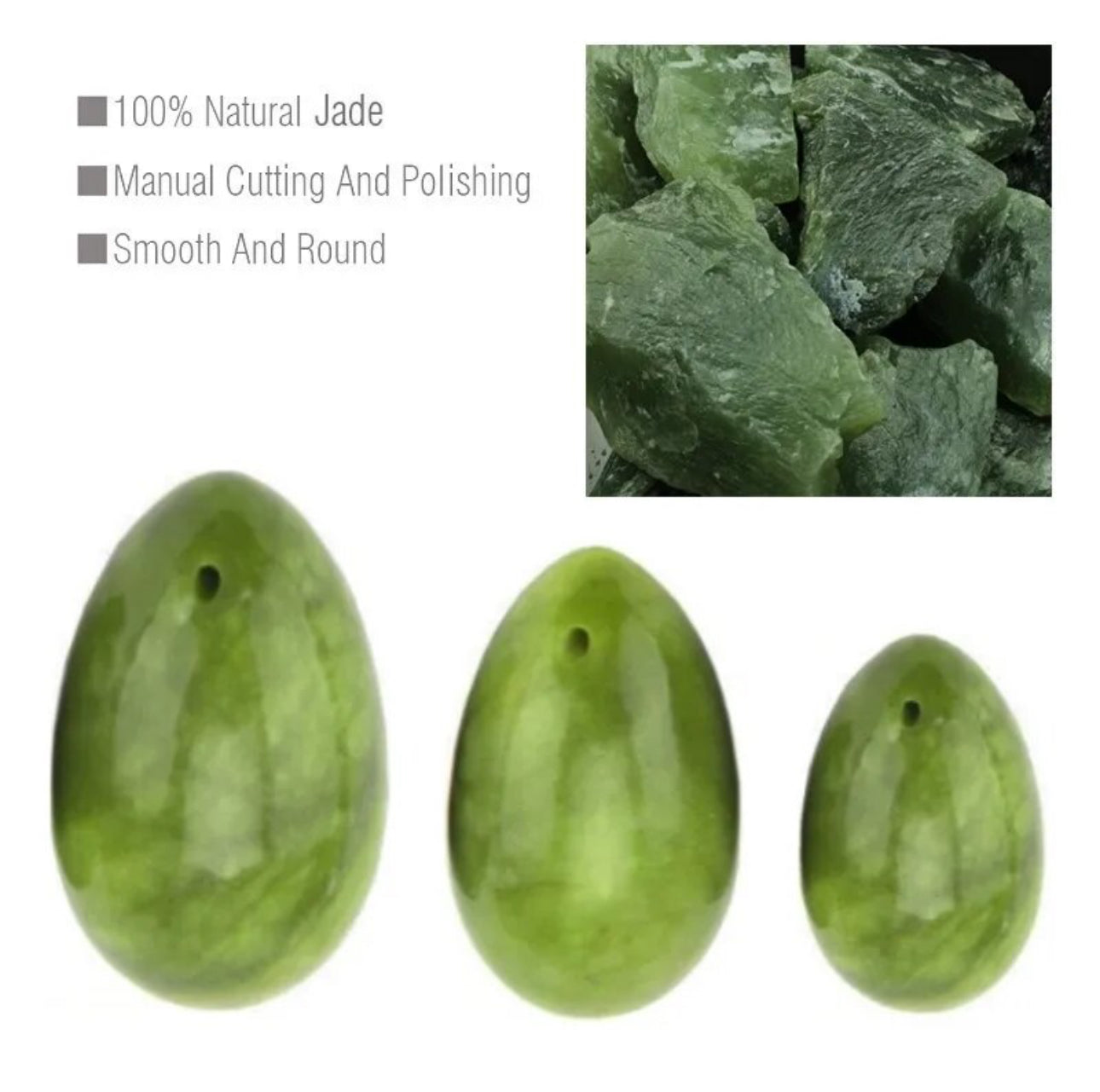 Renforcez votre plancher pelvien avec le set d'œufs yoni en jade naturel (œufs en 3 tailles)