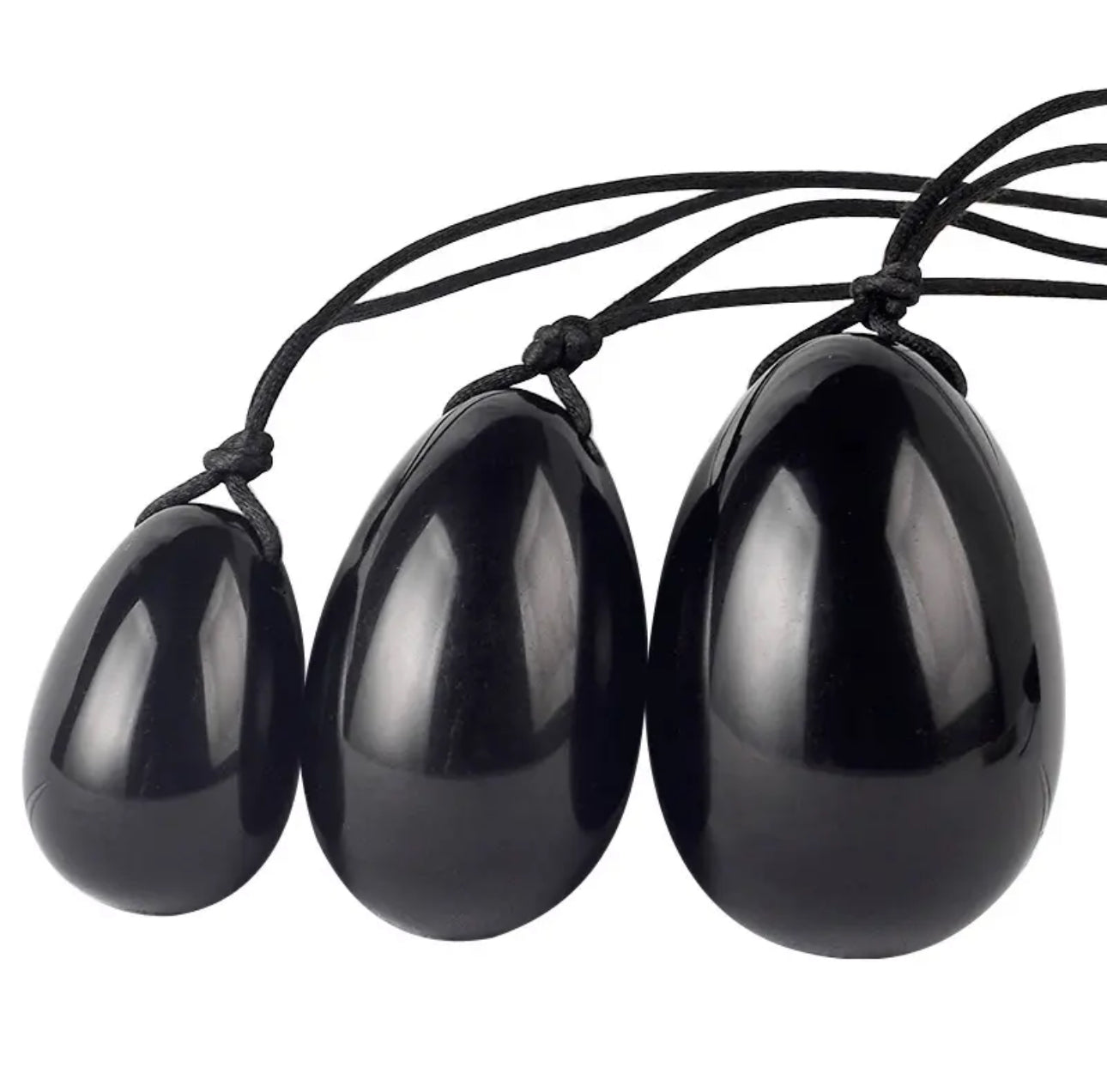 Set de Huevos Yoni Obsidiana Negra: Fortalece tu suelo pélvico con el huevo Yoni natural (huevos en 3 tamaños)
