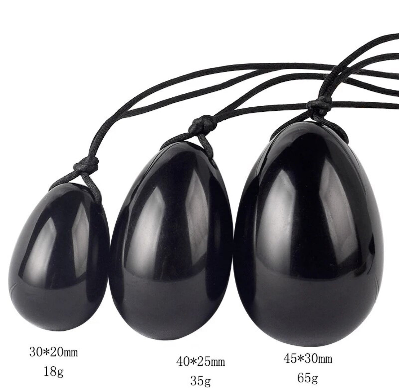 Set de Huevos Yoni Obsidiana Negra: Fortalece tu suelo pélvico con el huevo Yoni natural (huevos en 3 tamaños)