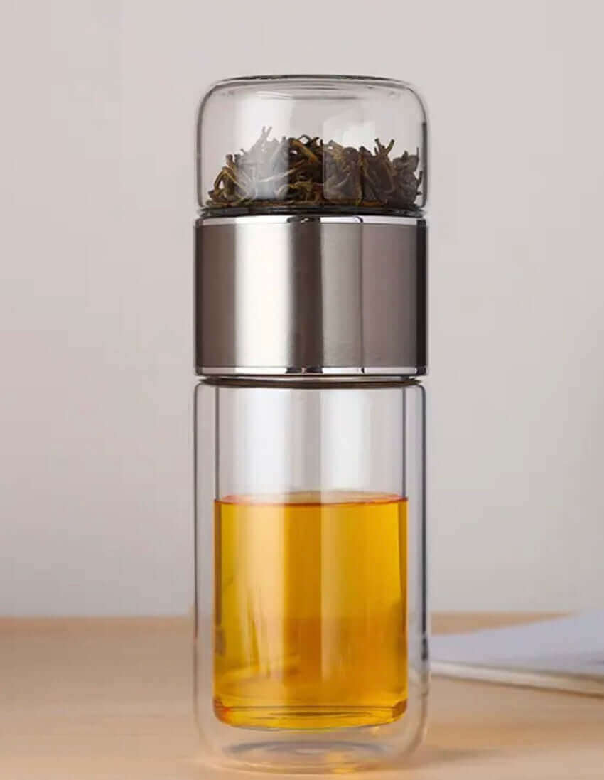 Glas-Teeflasche mit integriertem Tee-Infuser - Genuss & Stil in Einem! - IRIS AURA SHOP