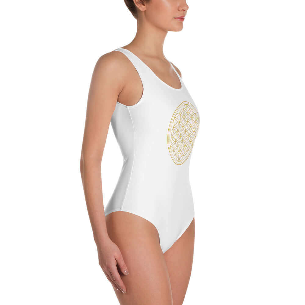 Einteiliger Badeanzug mit Lebensblume Symbol - IRIS AURA SHOP